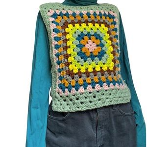 Handmade crochet granny square vest